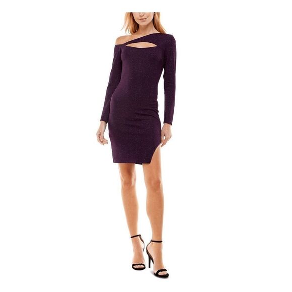 City Studio Womens Long Sleeve Above The Knee Body Con Dress Purple Sz XS NWT - Picture 1 of 13